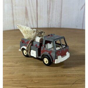 Tootsie Toy Fire Truck vintage With White fir Tree Christmas Village Accessory